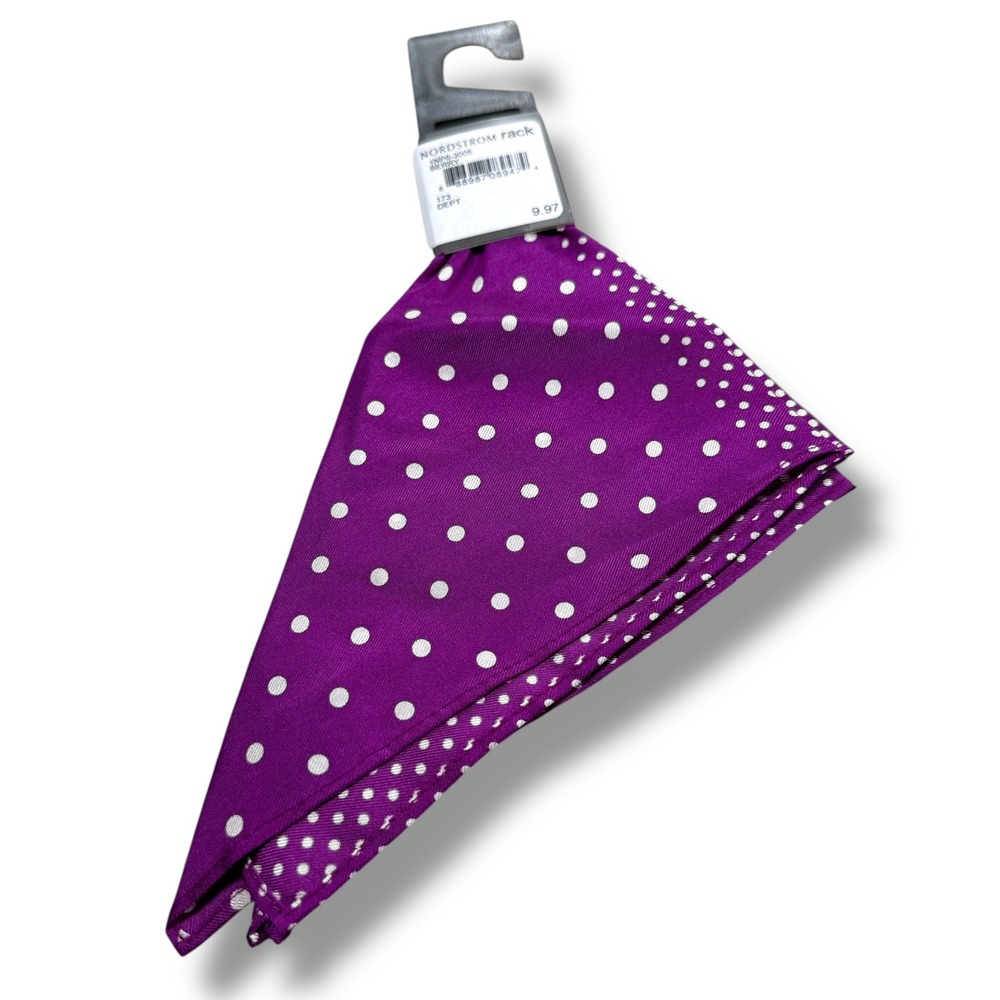 NWT Nordstrom Rack Silk Pocket Square Men's Purple White Polka Dot - Picture 2 of 7